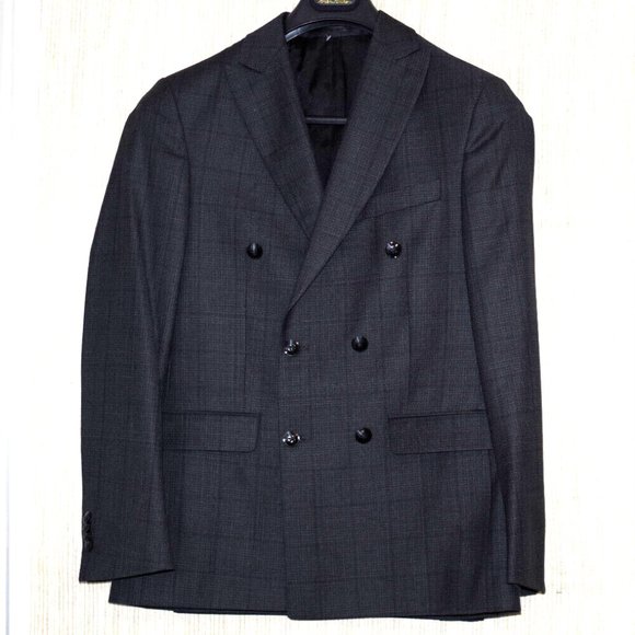 Fabio Paoloni Reda Super 150 Wool Stretch Gray Plaid Double...